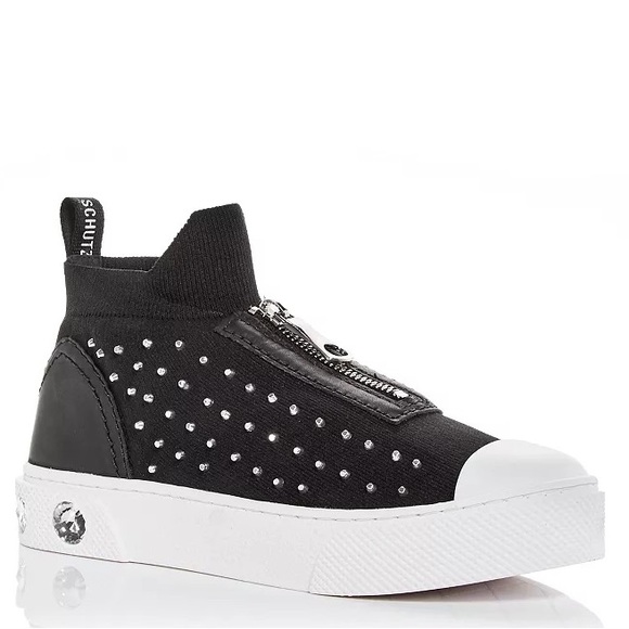 🆕{Schutz} Maryanne Leather-Knit Studded Sneakers